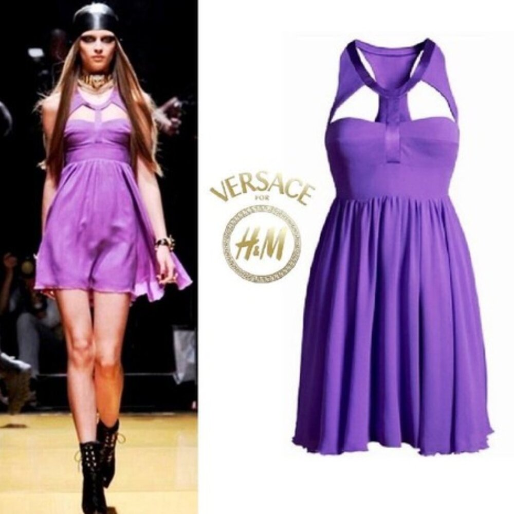Versace for H&M Purple Corset Babydoll 100% Silk Women's US 6 Chiffon Dress